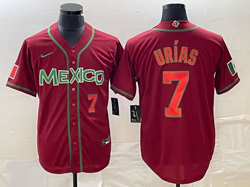 Men 2023 World Cub Mexico #7 Urias Red orange Nike MLB Jersey2